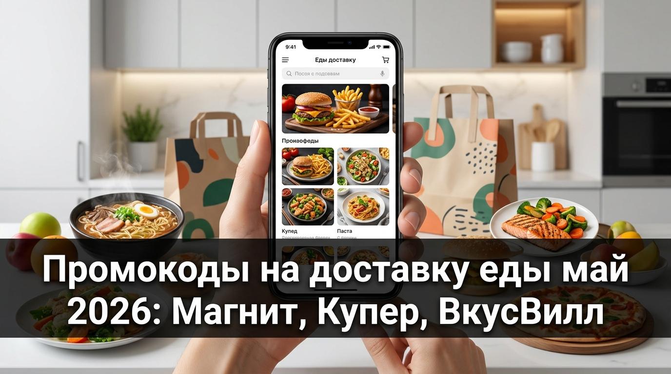 Промокоды на доставку еды май 2026: Магнит, Купер, ВкусВилл, Фудбэнд
