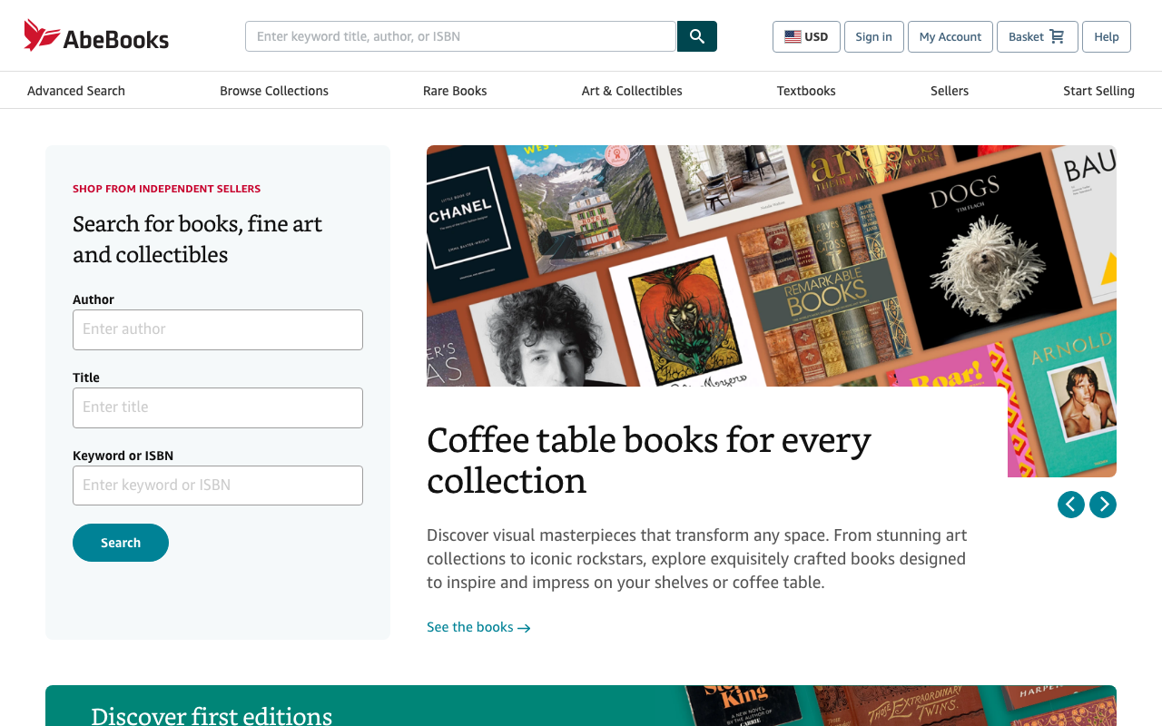 Скриншот сайта АйБиБукс (AbeBooks)