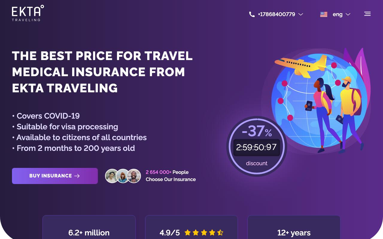 Скриншот сайта EKTA Traveling Insurance