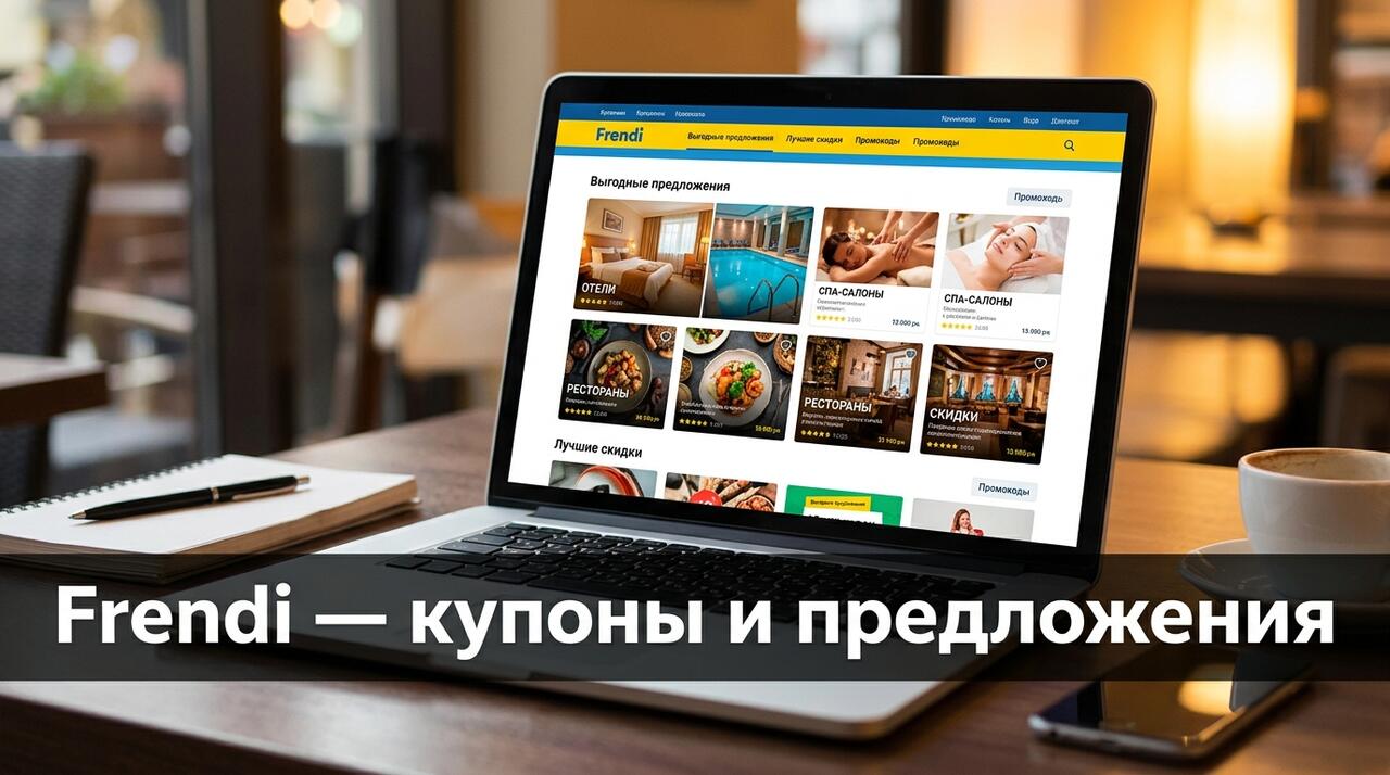 Скриншот витрины купонного сервиса Frendi с промопредложениями ресторанов, СПА и развлечений
