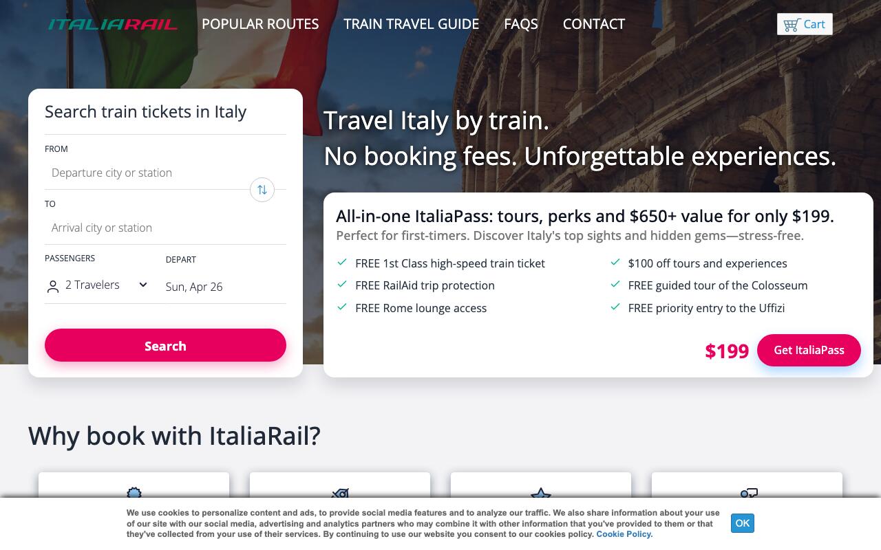 Скриншот сайта Италиярэйл (Italiarail)