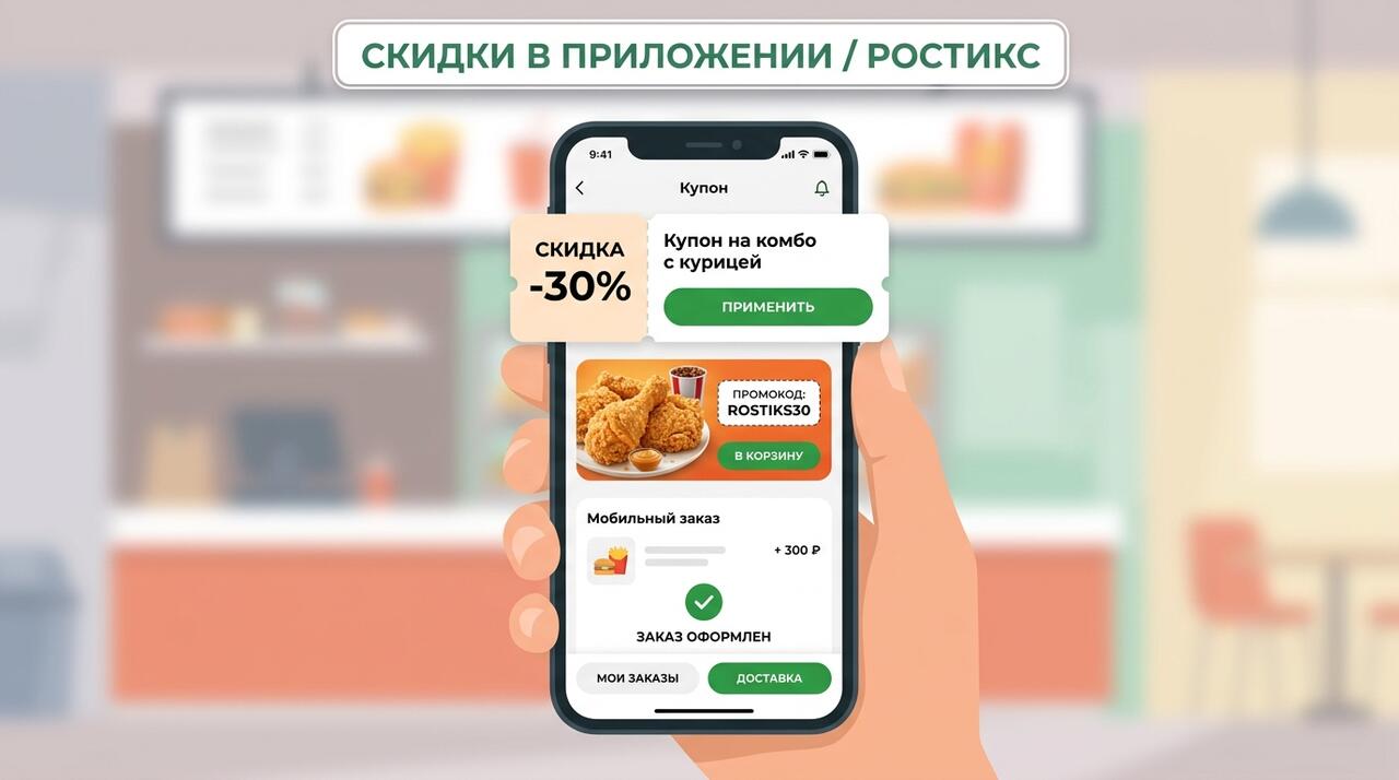 Скидки в приложении Ростикс — промокод на первый заказ и купоны